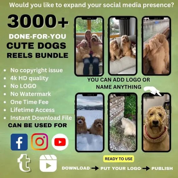 πΆ 3,000+ Dog Reels Bundle β Viral - Ready Content for Pet Lovers! - Dev's Store